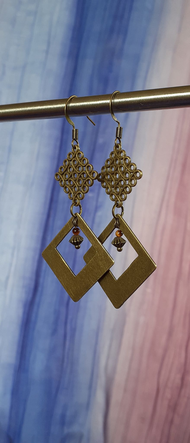 Diamond Boucles d'oreilles longues, bronze antique, forme losange