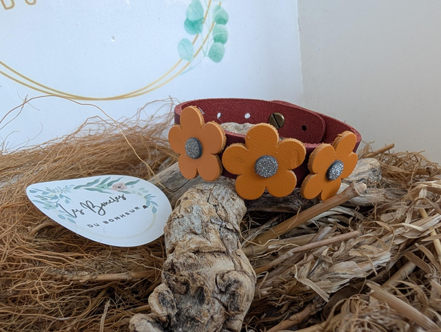 Bracelet adulte rouge marguerite orange 