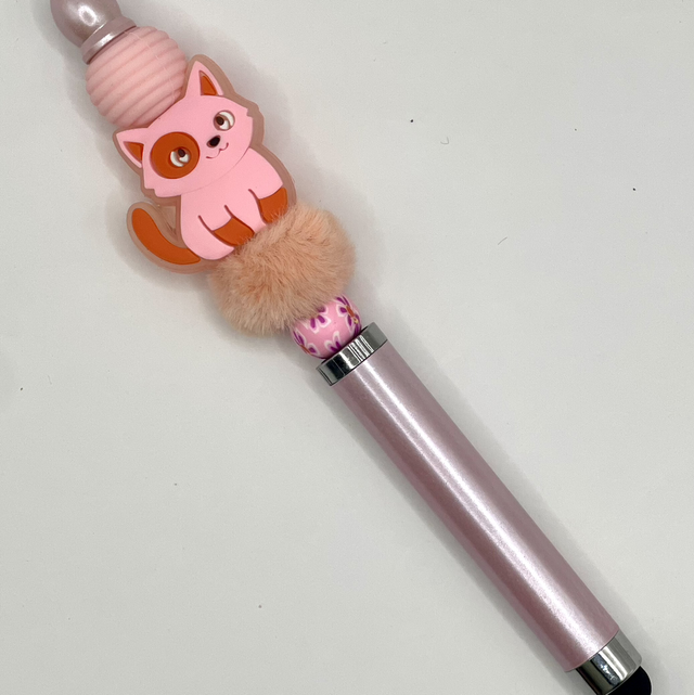 S68 - Stylo à perles chat rose 