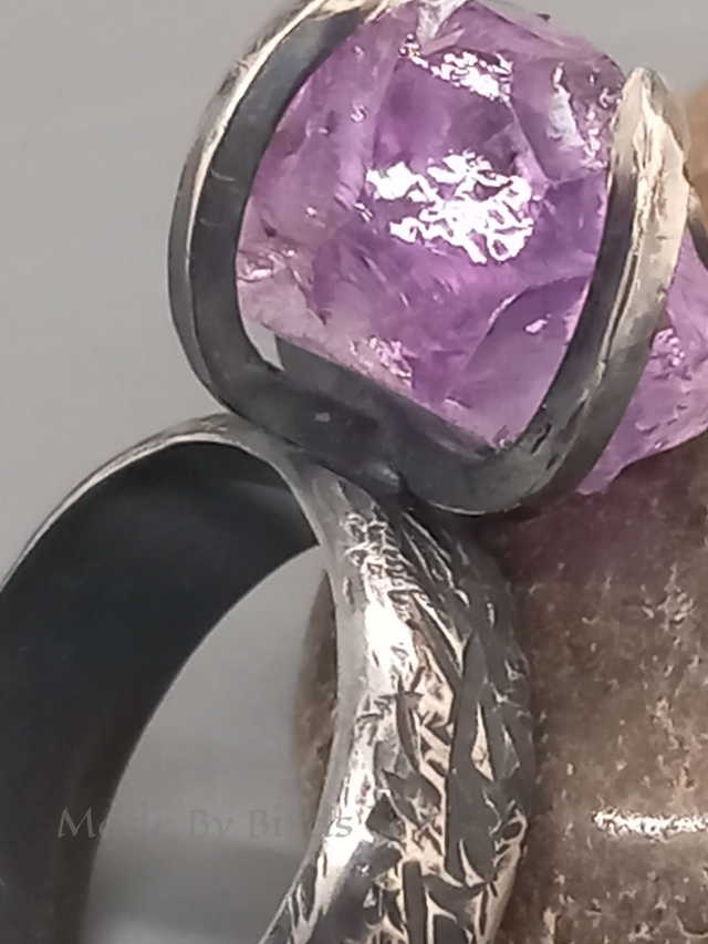 Raw Amethyst Claw Set Brutalist Style Sterling Silver Ring