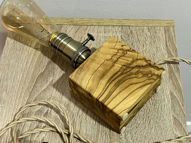 Natural Olive Wood Table Lamp Block Base Handmade with Edison Bulb included.