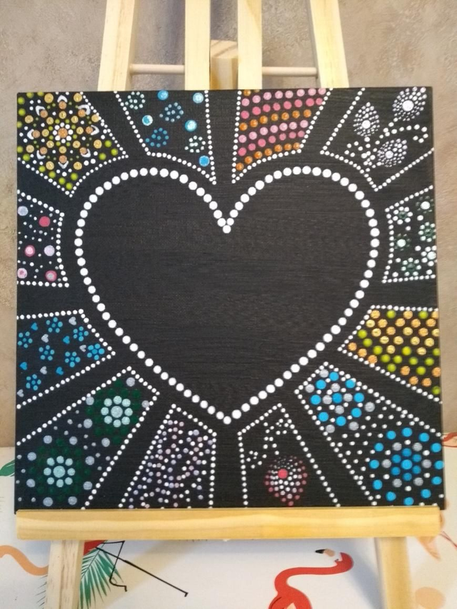 Toile coeur dot painting - Acrylique 