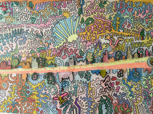 BAKER STREET, Rahmen 93x63 cm, Passepartout 69x49 cm, Edding, Acryl- und Aquarellfarben auf Zeichenkarton, zum Teil 3D-Technik