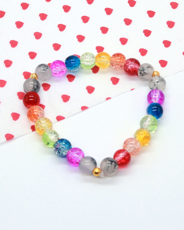 Colourful Rainbow Crackle Glass Bead Bracelet