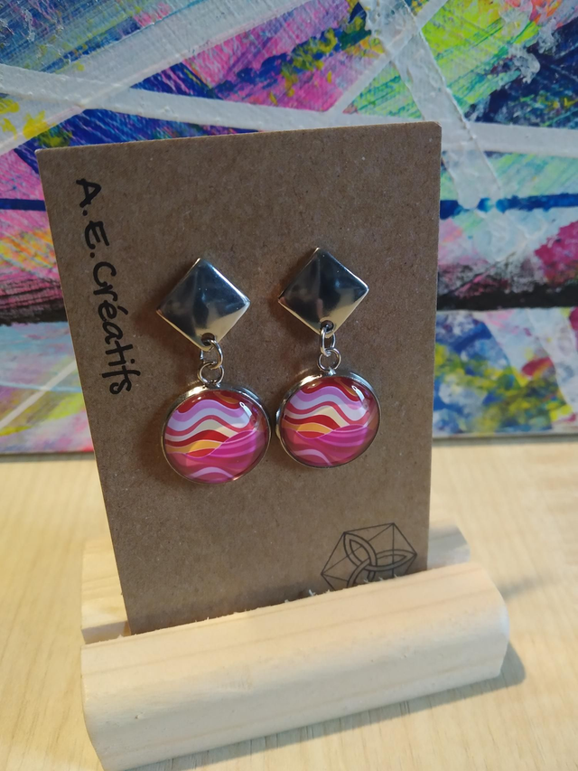 Boucles D&#039;oreilles Cabochons Couleurs Forme 