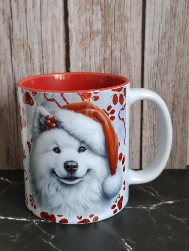 Mug rouge Noël samoyède et pattes