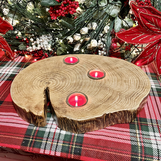 Handcrafted Textured Pine Wood Tealight Holder