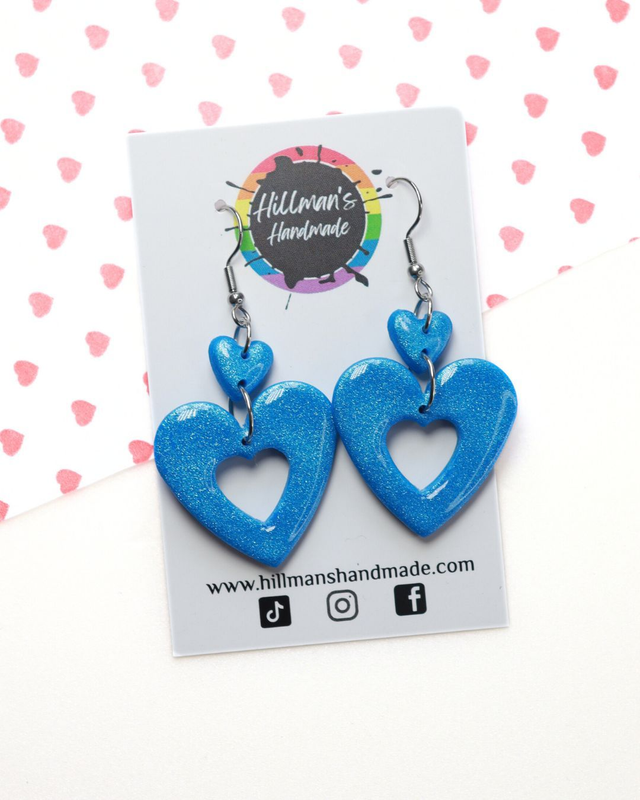 Sparkly Blue Double Hearts