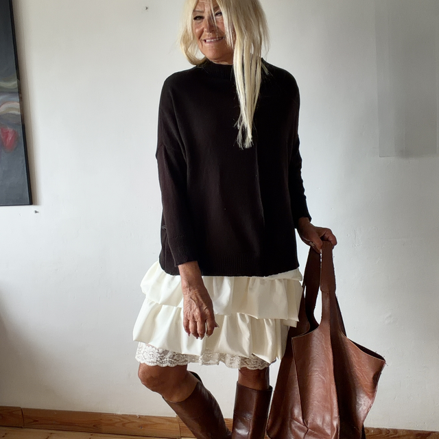 Ivory Merino Wool &amp; Silk Layered Ruffle Skirt