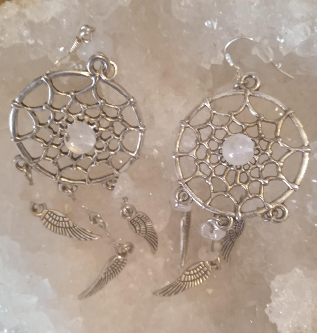 quartz rose (boucles d'oreilles "attrape rêves") 