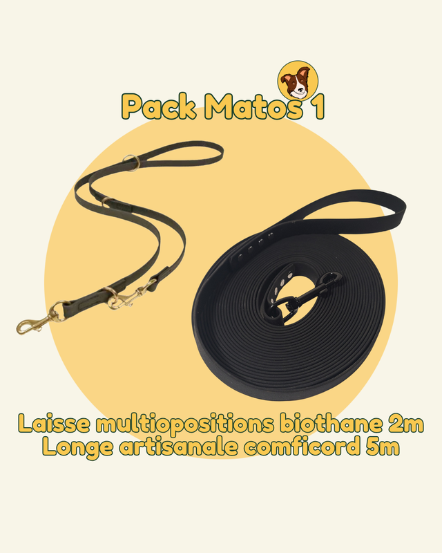 Pack Matos n°1 (Laisse biothane et Longe artisanale 5m)