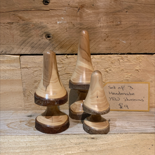Handmade Wooden Set of 3 Yew ‘Shrooms’ 