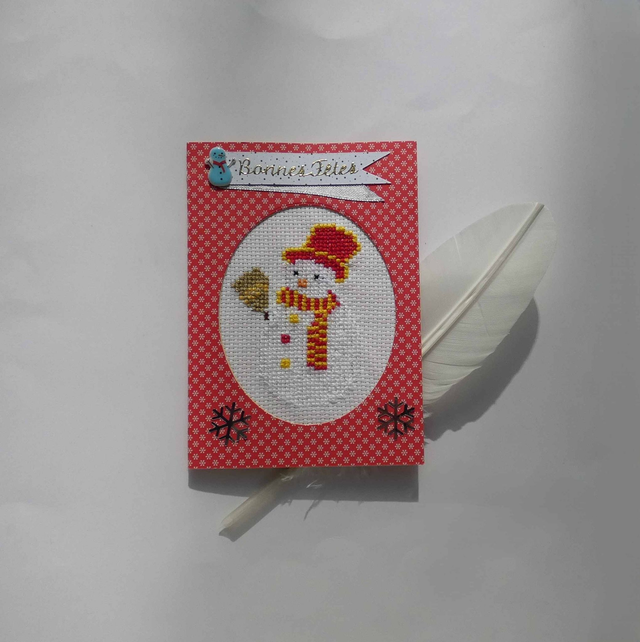 Bonnes fêtes avec ce joli bonhomme de neige brodé