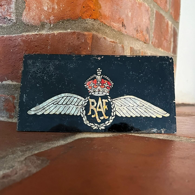Scratch Made 1950’s Hand Painted Glass & Foiled Backed RAF plaque