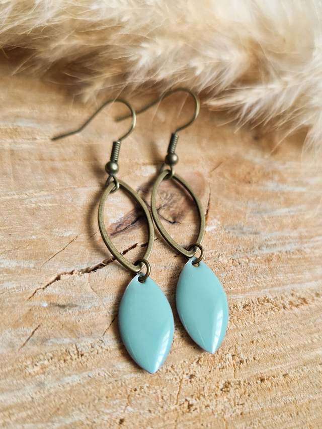 Boucles d'oreilles "Double navettes" - Modèle bronze et bleu clair