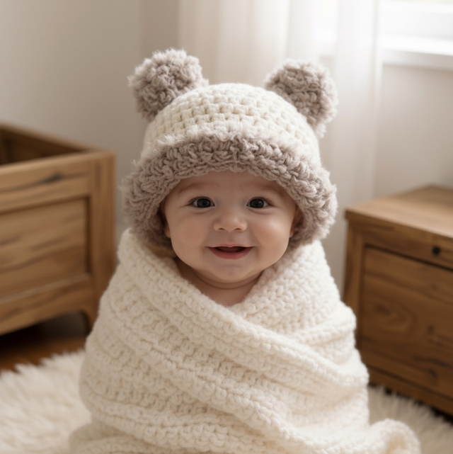 Fluffy Trim Bear Hat - Milky White