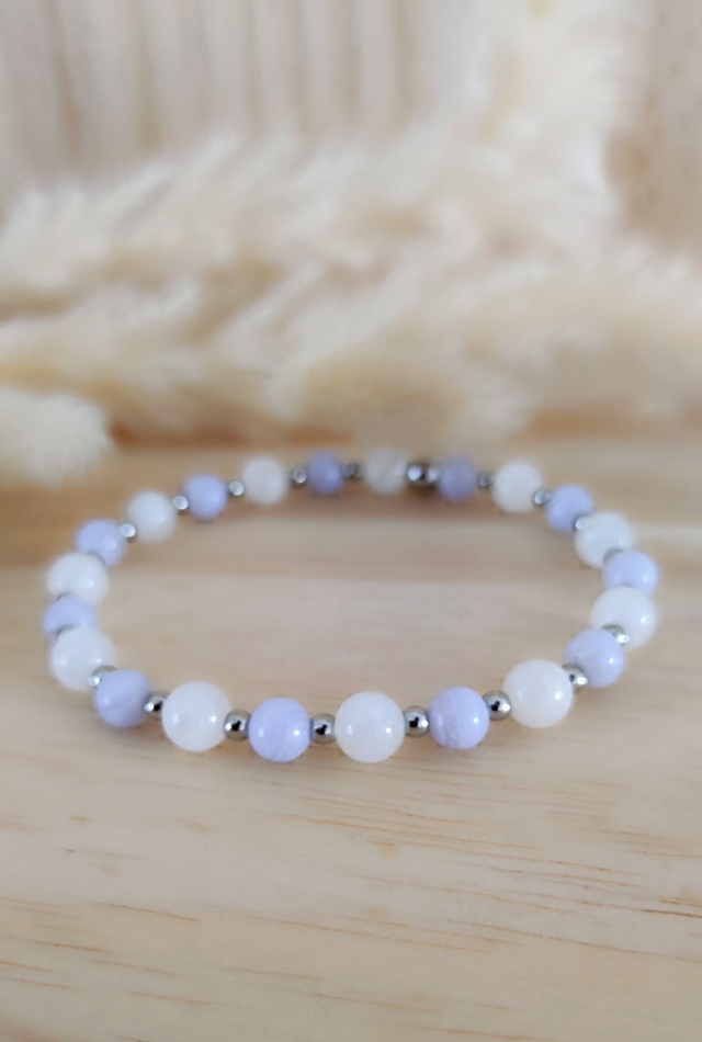 Bracelet "Ménopause et Bouffée de chaleur" Calcédoine bleue et Pierre de Lune