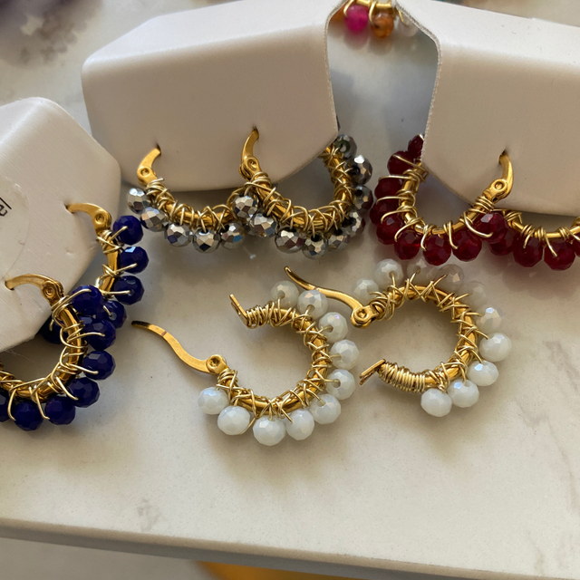 Crystal hoops large ( coral /green/blue copper)