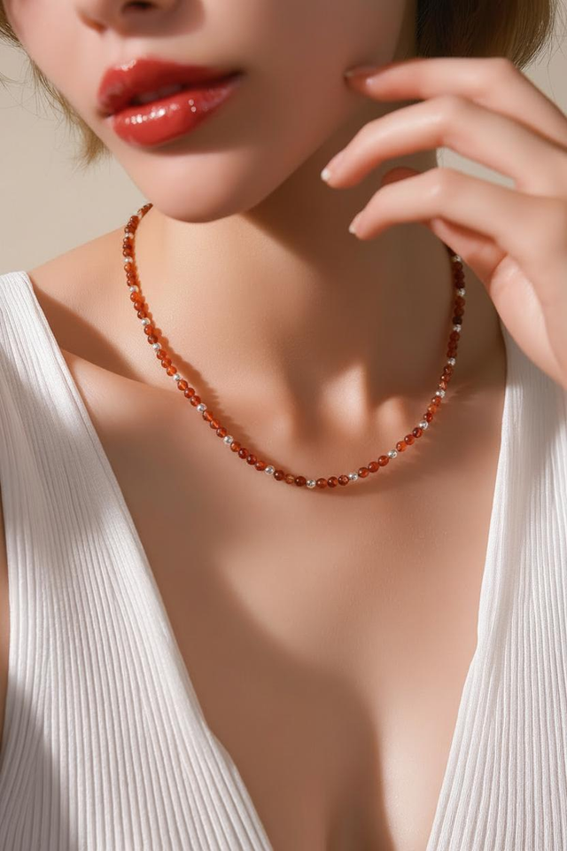 "Cornaline" - Collier perles 4mm - C-005