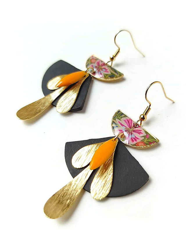 Boucles d&#039;oreilles Upcyclées en Chambre à Air et Papier Recyclés - Bohèmes