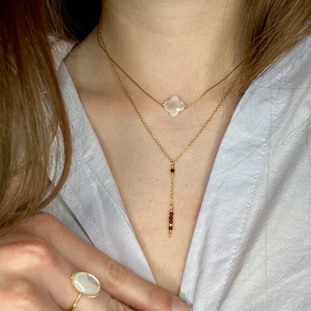 Collier court Trèfle Nacre