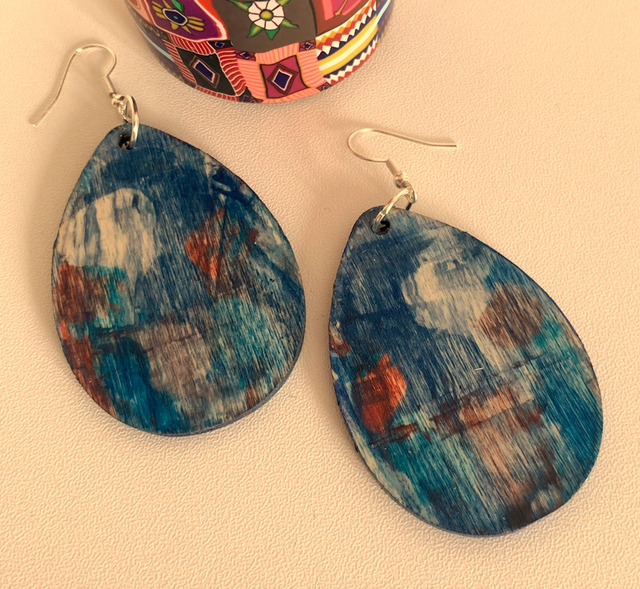 Hand Painted Wooden Teardrop Earrings