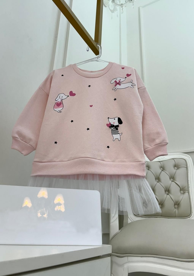 Blusão com tule e cachorrinhos Tam. 3