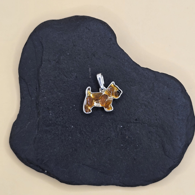 925 Sterling Silver Dog Pendant – Amber Brown Seaglass