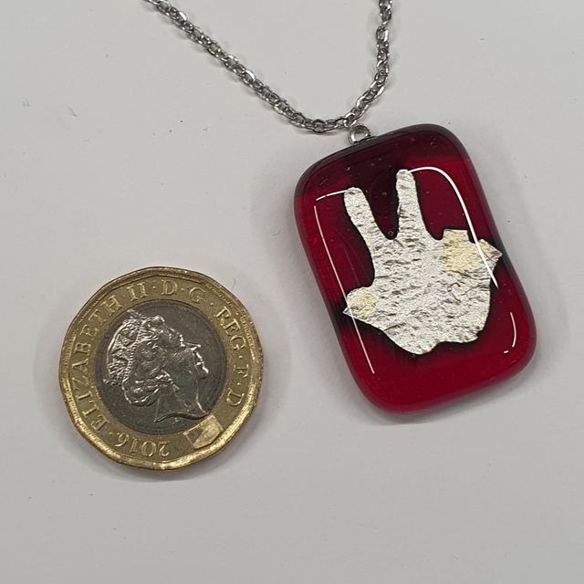 Peace red silver pendant NEW