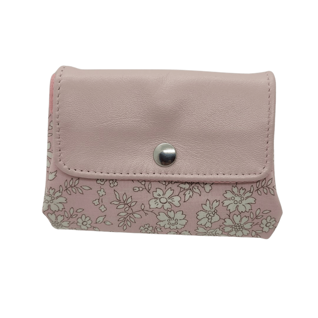 Porte monnaie Cambridge cuir d'agneau et Liberty Capel rose poudré