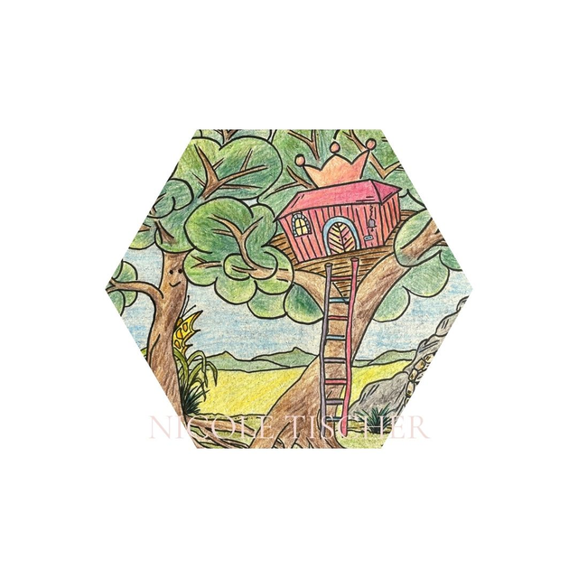 Hexagon mit Kunstdruck "Feenträume"
