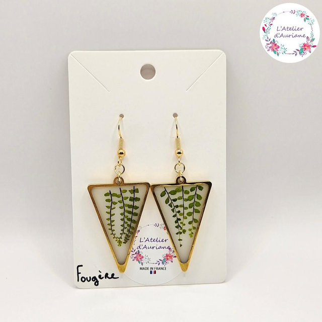 Boucles d'oreilles "Fougères" dorées
