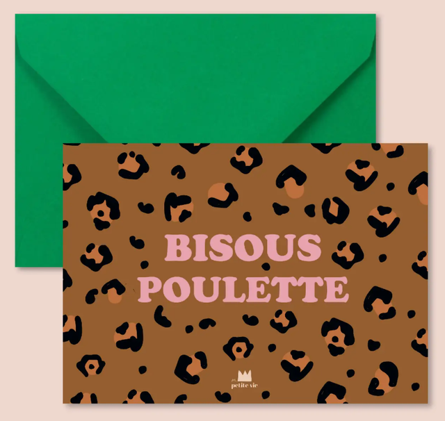 Carte "Love" : Bisous poulette - léopard (avec enveloppe)
