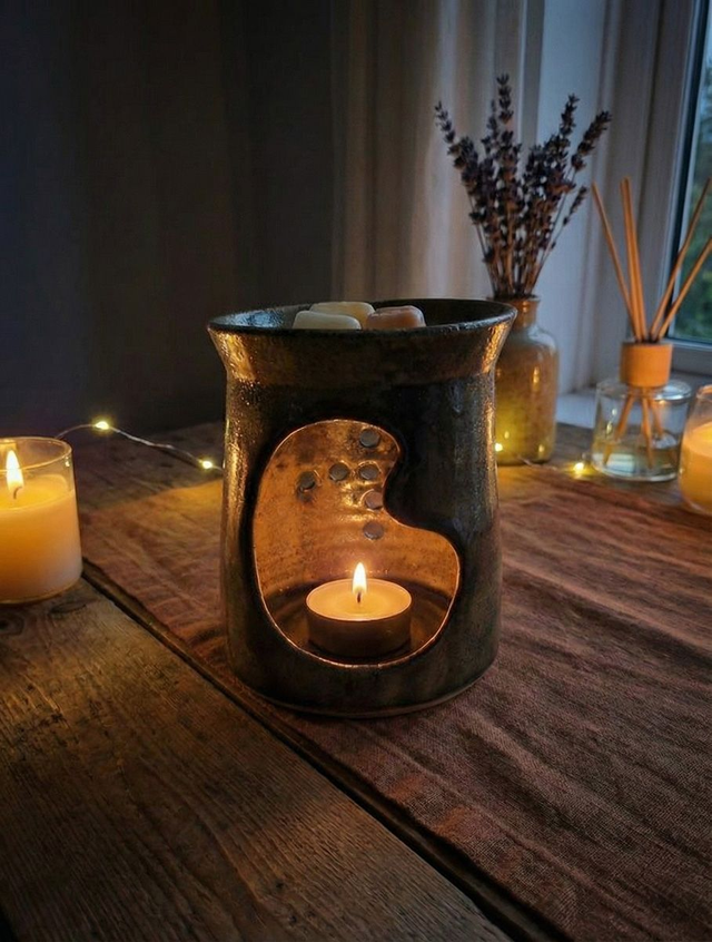 Ceramic Oil & Wax Burner – Golden Green