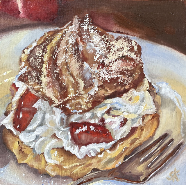 Windbeutel mit Erdbeeren - Feine Ölmalerei für dein Zuhause