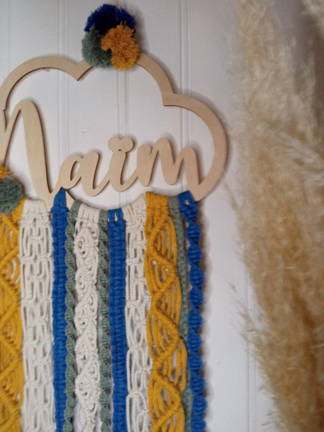 Attrape rêve prénom nuage bois et macramé