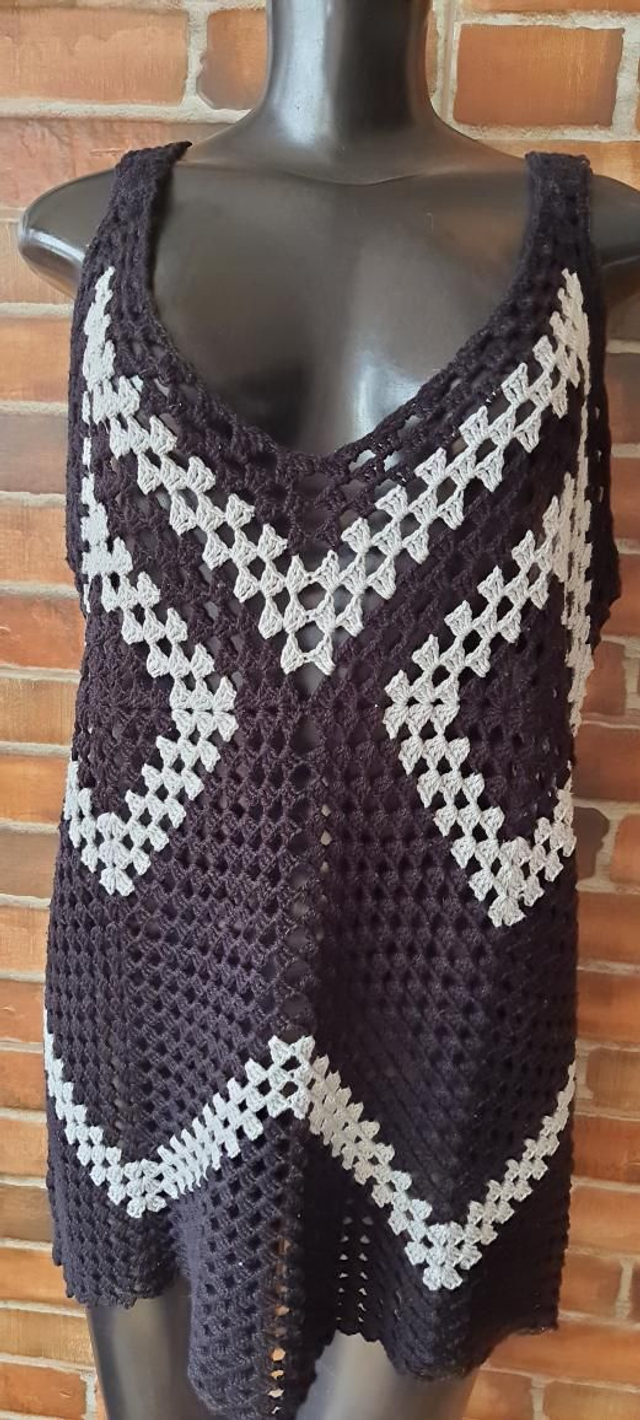 Blusa De Croche T/G, Preto Com Branco