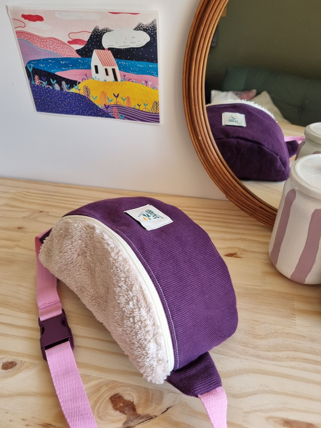 Banane velours côtelé violet/moumoute 