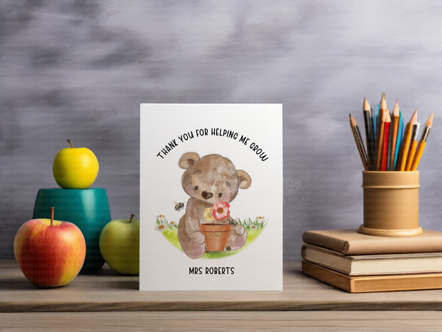 Personalised Cute teddy Bear Thank you teachers card