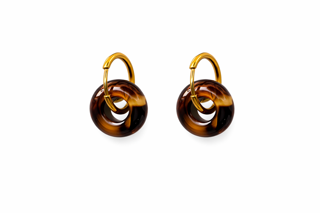 Argollas acero dorado ojo de tigre 