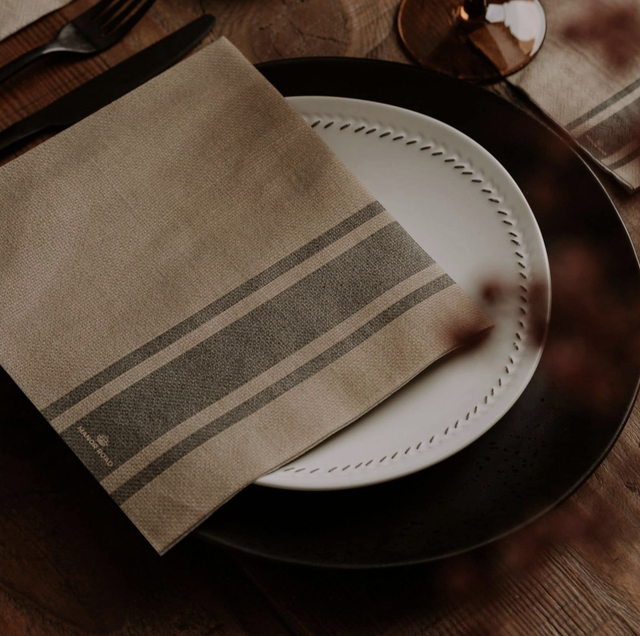 Coffee Stripe Linen Napkins - Luncheon (pack of 20)