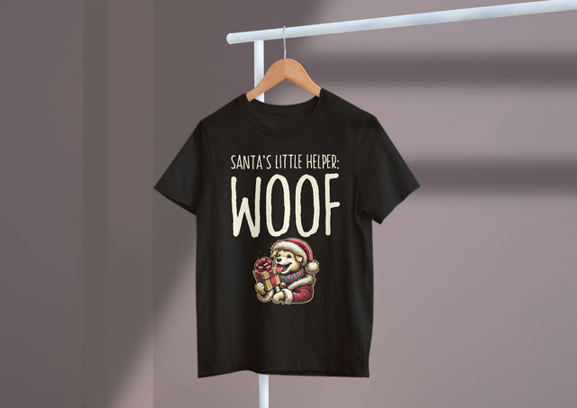 Santa’s little helper: Woof!, Christmas Pets, Holiday Spirit. Der kleine Helfer des Weihnachtsmanns: Woof!, Weihnachtstiere, Weihnachtsstimmung