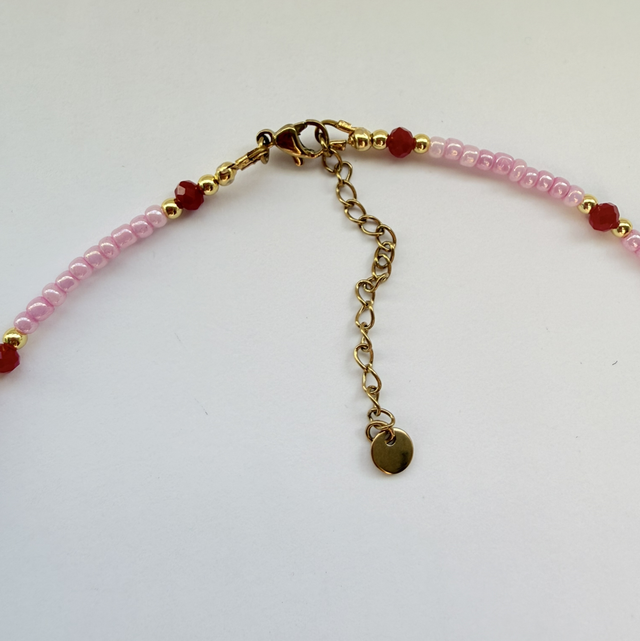 JULIETTE - Pink & Red Beaded Choker Style Necklace