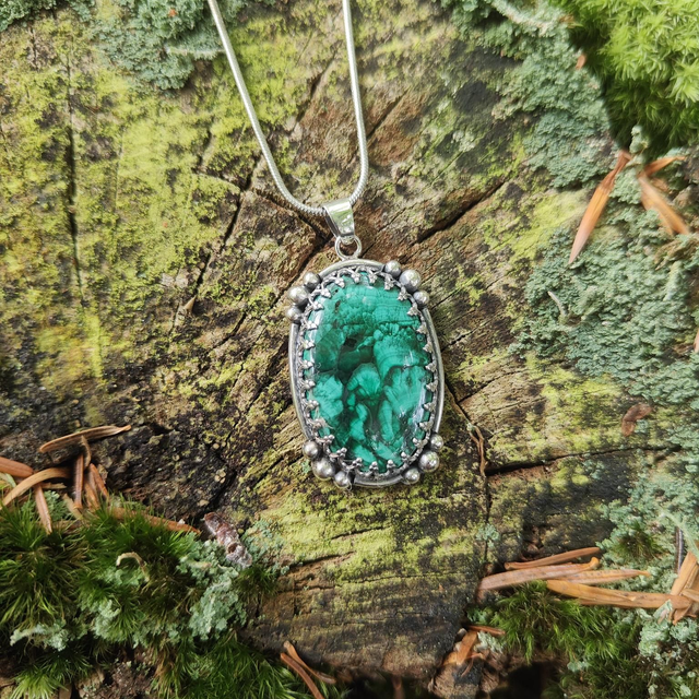 Pendentif Argent Massif et Malachite