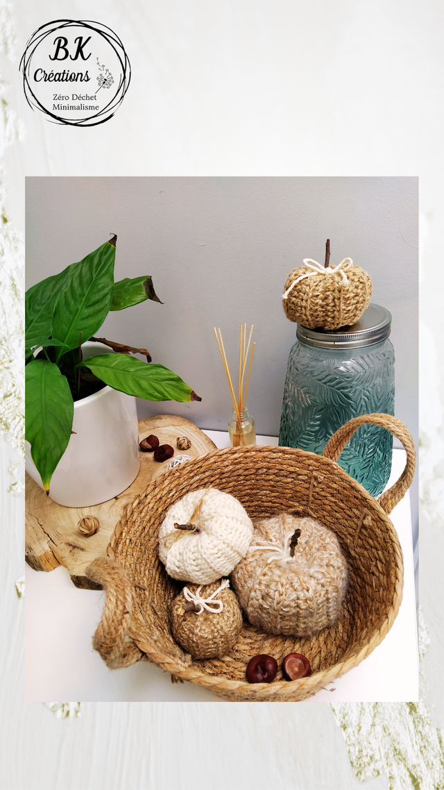 Citrouille au crochet Jute/laine mohair