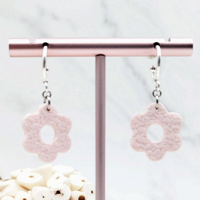 Boucles d&#039;oreilles &quot;Cami&quot; Créoles Rose Poudré Argené