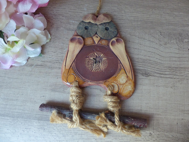 Plaque Murale Chouette en Poterie – Sculpture Artisanale Vintage Années 70 à Suspendre | Décoration Entrée, Patio ou Chambre