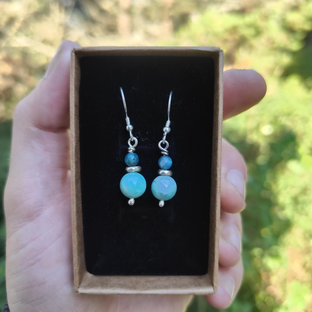 Boucles d&#039;oreilles &quot;Harmonie&quot; Double : Amazonite et Apatite