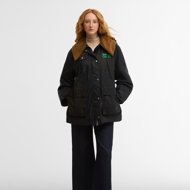 Barbour X Ganni Hooded Duffle Wax Navy Classic Tartan