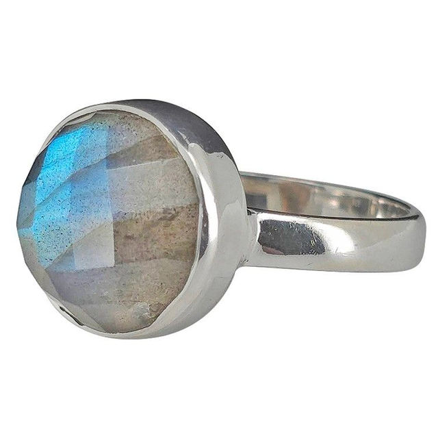 Bague en Argent Sterling et Labradorite Facettée - Taille 58